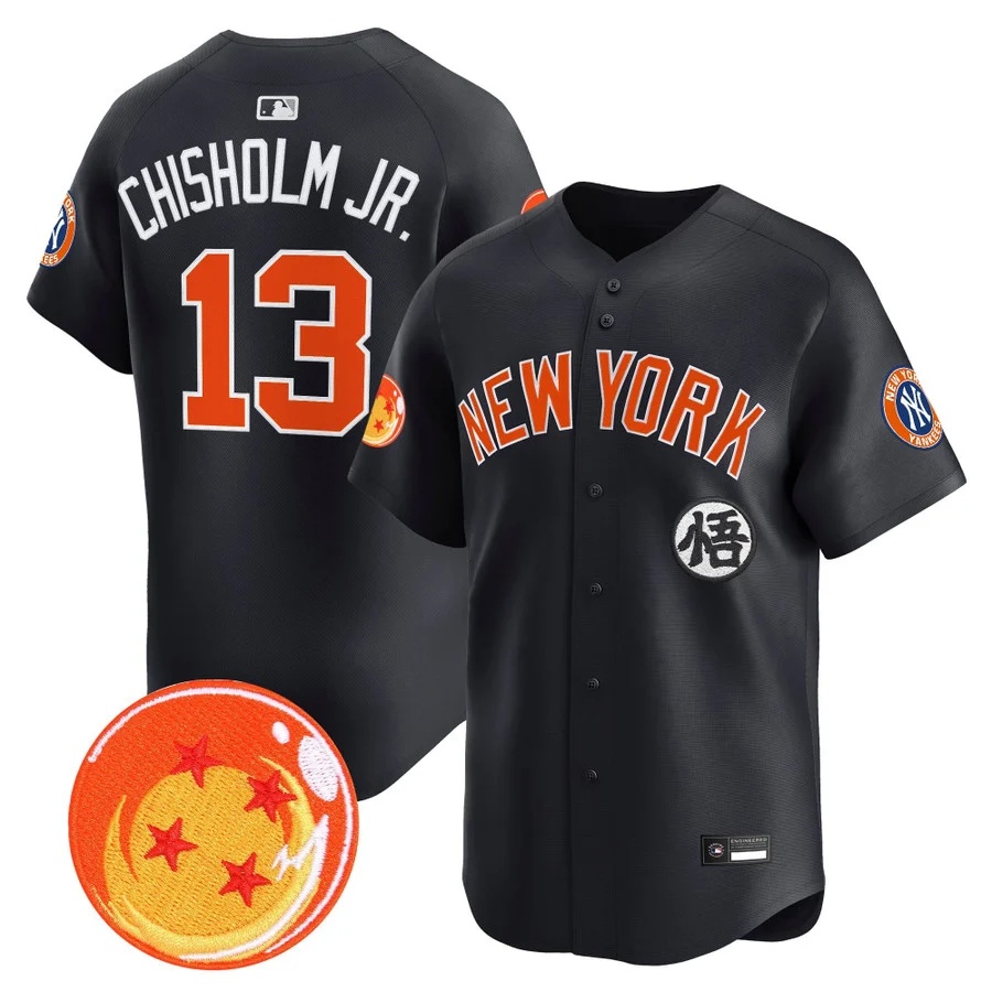 Men's New York Yankees x Dragon Ball Vapor Premier Limited Jersey navy #13 Jazz Chisholm Jr.