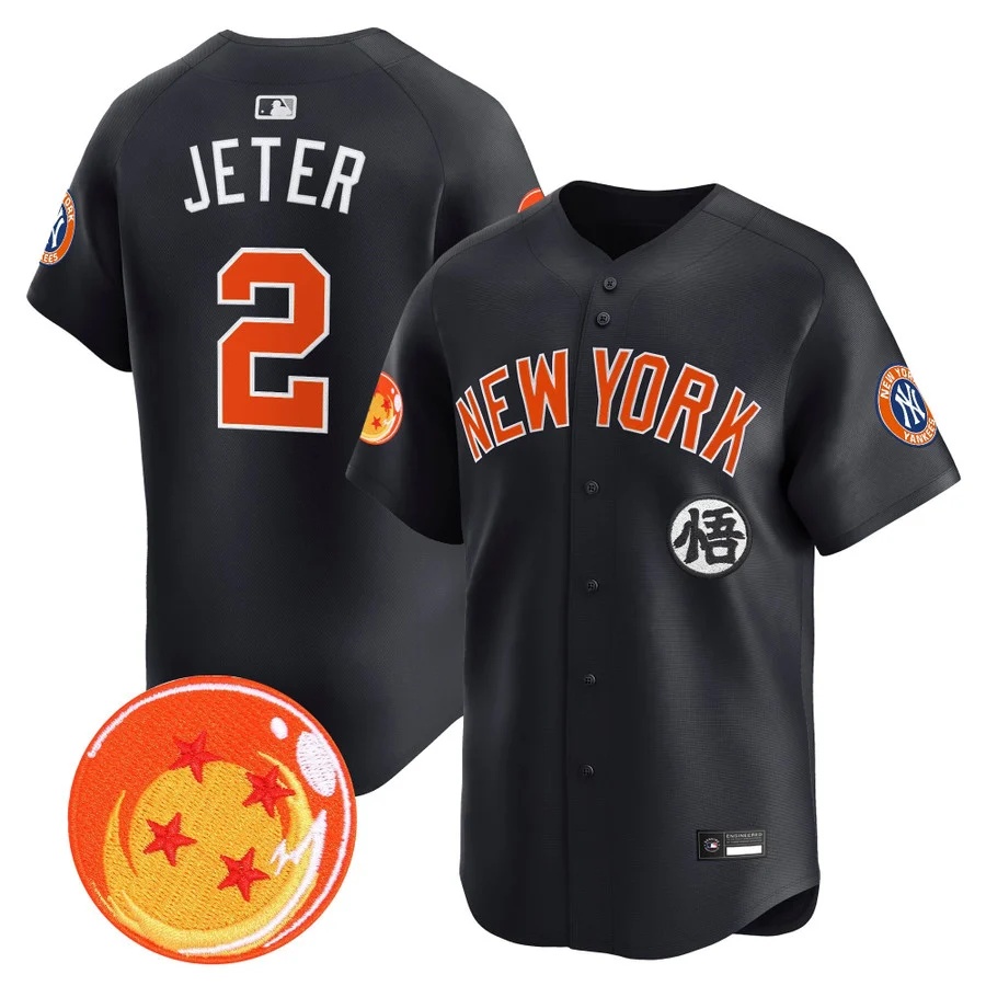 Men's New York Yankees x Dragon Ball Vapor Premier Limited Jersey navy #2 Derek Jeter