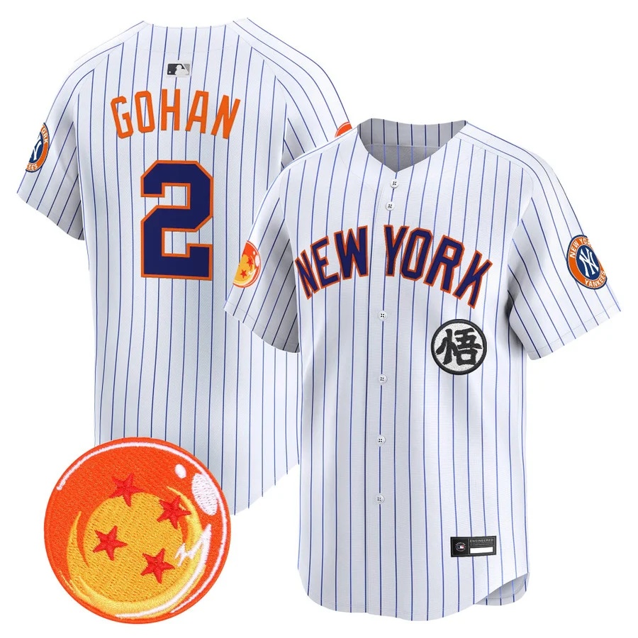 Men's New York Yankees x Dragon Ball Vapor Premier Limited Jersey white  #2 Gohan