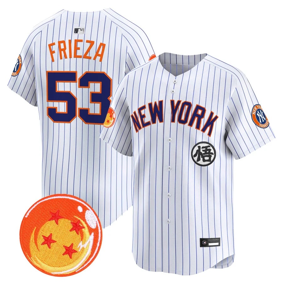 Men's New York Yankees x Dragon Ball Vapor Premier Limited Jersey white #53 Frieza
