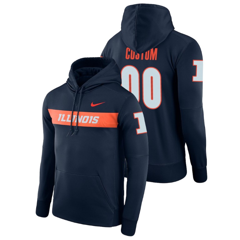 Men's Nike #00 Custom Illinois Fighting Illini Football Performance Navy Sideline Seismic Hoodie