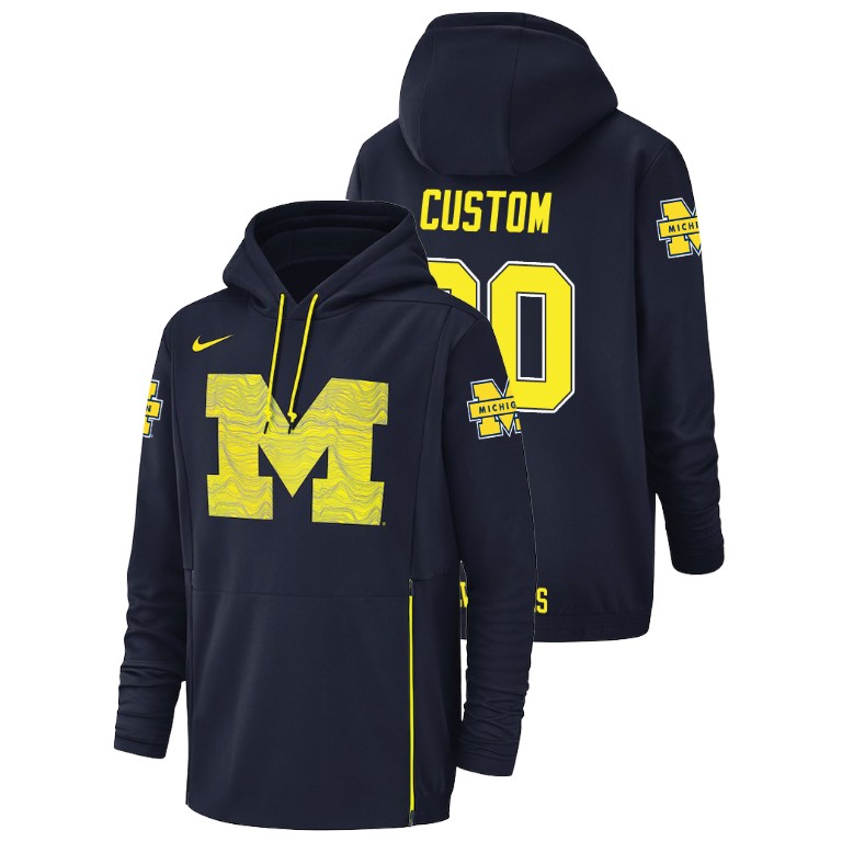 Men's Nike #00 Custom Michigan Wolverines Football Performance Navy Champ Drive Hoodie