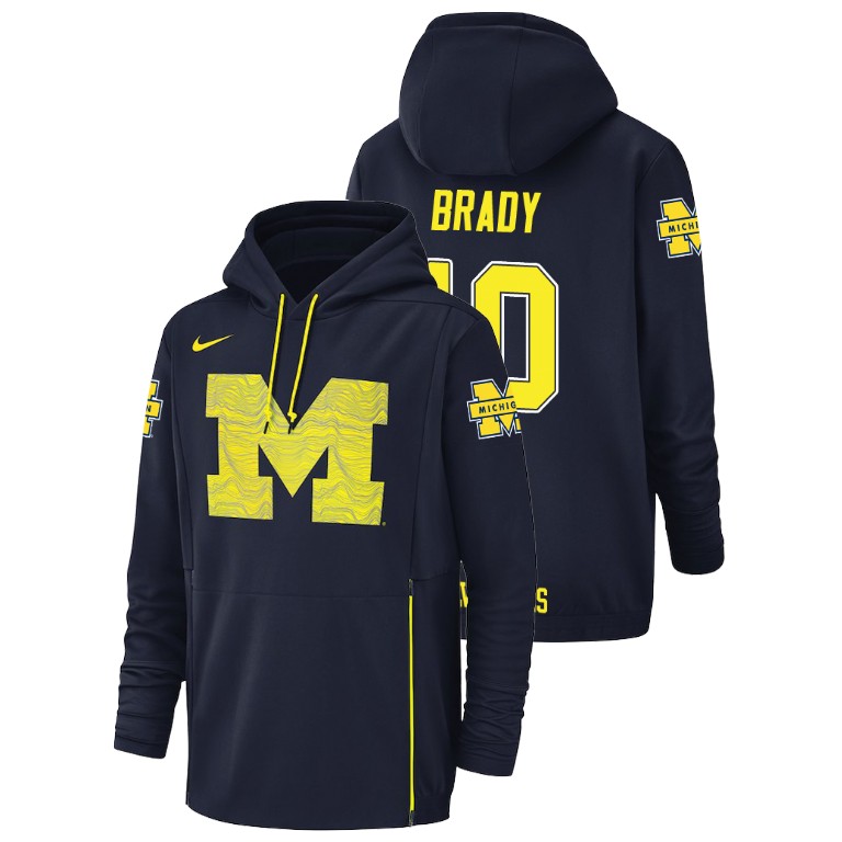 Men's Nike #10 Tom Brady Michigan Wolverines Football Performance Navy Champ Drive Hoodie