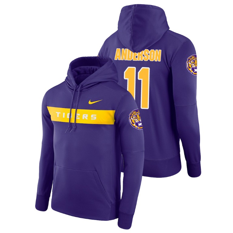 Men's Nike #11 Dee Anderson LSU Tigers Football Performance Purple Sideline Seismic Hoodie