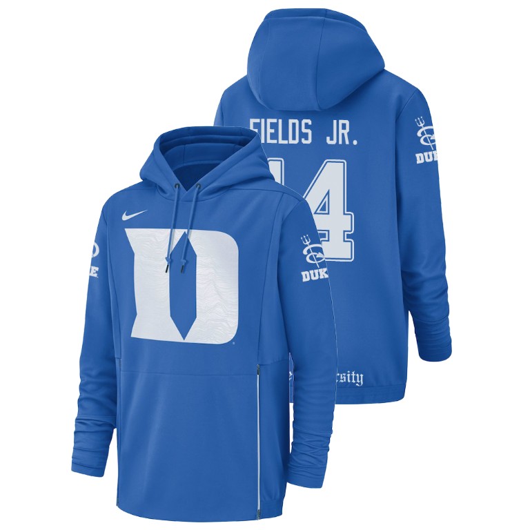 Men's Nike #14 Bryon Fields Jr. Duke Blue Devils Football Performance Royal Champ Drive Hoodie