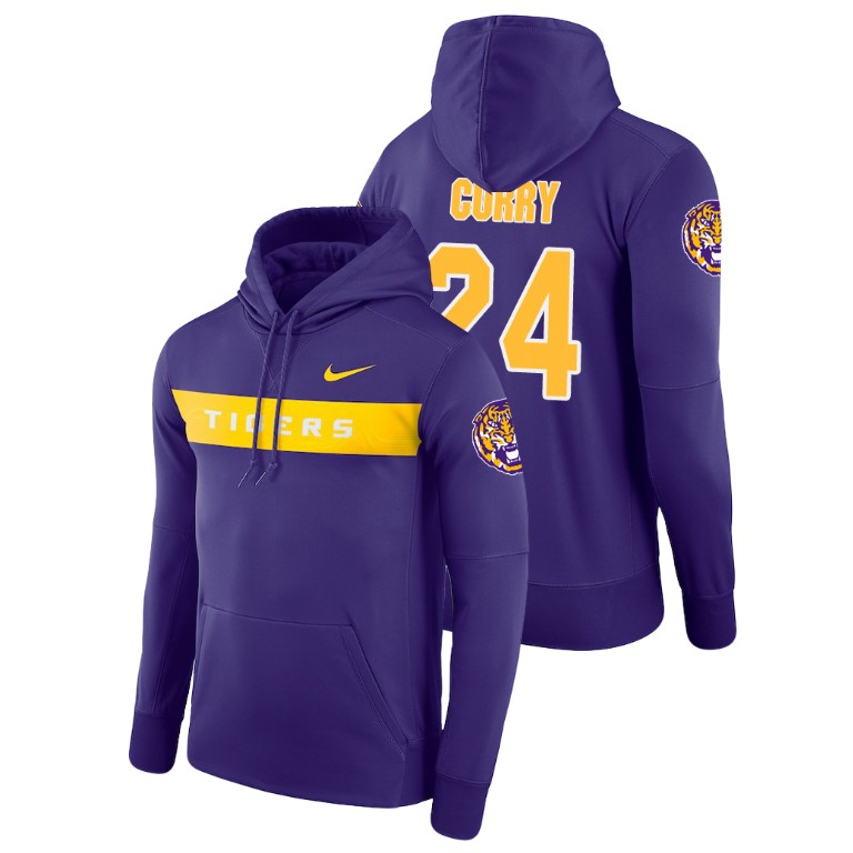 Men's Nike #24 Chris Curry LSU Tigers Football Performance Purple Sideline Seismic Hoodie