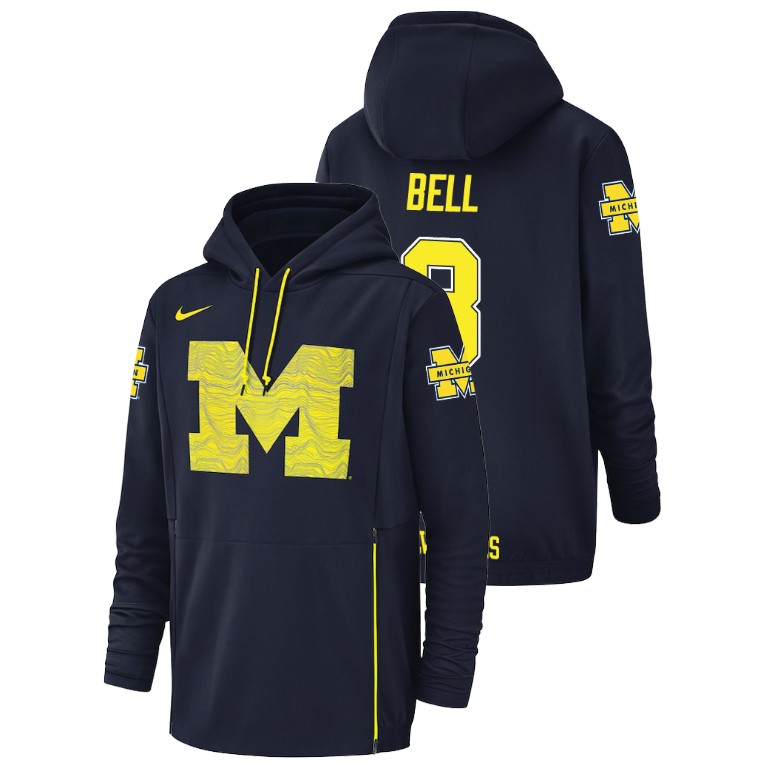 Men's Nike #8 Ronnie Bell Michigan Wolverines Football Performance Navy Champ Drive Hoodie
