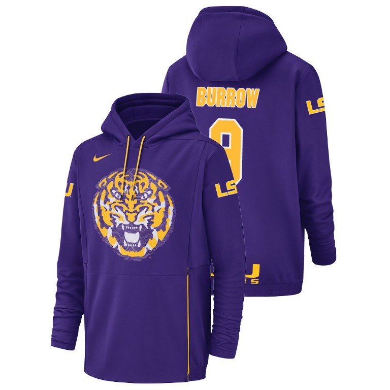 Men's Nike #9 Joe Burrow LSU Tigers Football Performance Purple Champ Drive Hoodie