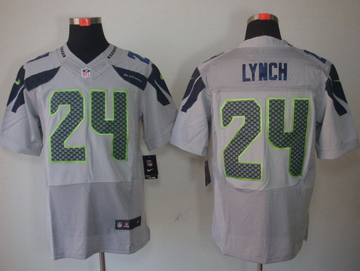 Men's Nike Elite Jersey Seattle Seahawks #24 Marshawn Lynch Gray