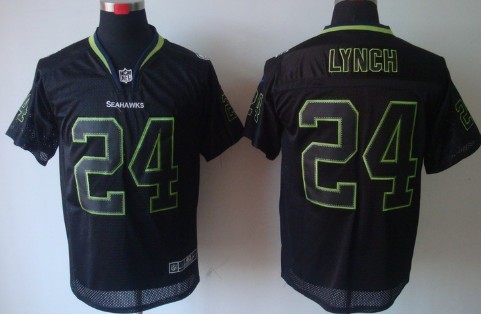 Men's Nike Elite Jersey Seattle Seahawks #24 Marshawn Lynch Lights Out Black