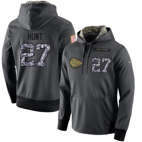 Men's Nike Kansas City Chiefs #27 Kareem Hunt Stitched Black Anthracite Salute to Service Player Performance Hoodie