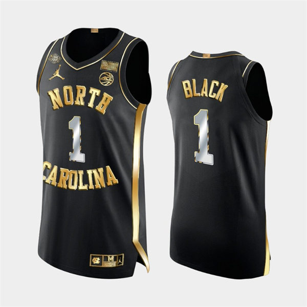 Men's North Carolina Tar Heels #1 Leaky Black Black Golden Edition 2022 NCAA Final Four Jersey