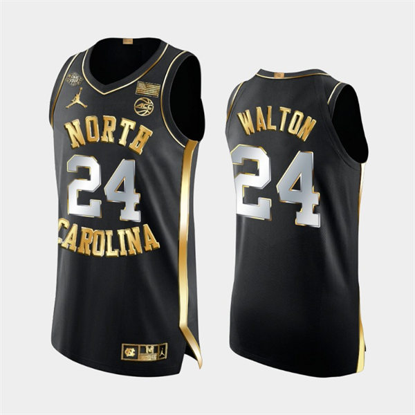 Men's North Carolina Tar Heels #24 Kerwin Walton Black Golden Edition 2022 NCAA Final Four Jersey