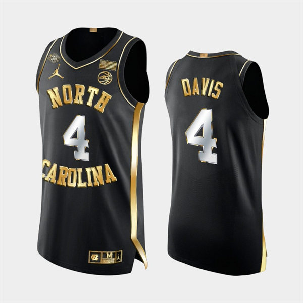 Men's North Carolina Tar Heels #4 RJ Davis Black Golden Edition 2022 NCAA Final Four Jersey