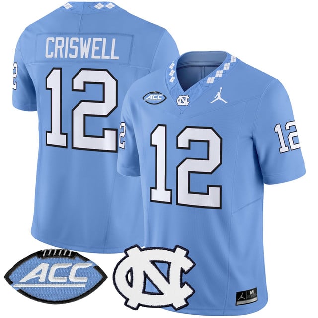 Men's North Carolina Tar Heels 2025 Vapor Limited Jersey blue #12 Jacolby Criswell