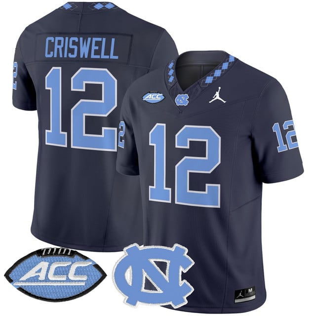 Men's North Carolina Tar Heels 2025 Vapor Limited Jersey navy #12 Jacolby Criswell