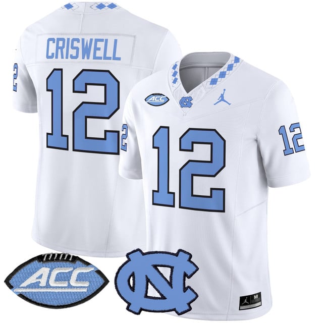 Men's North Carolina Tar Heels 2025 Vapor Limited Jersey white #12 Jacolby Criswell