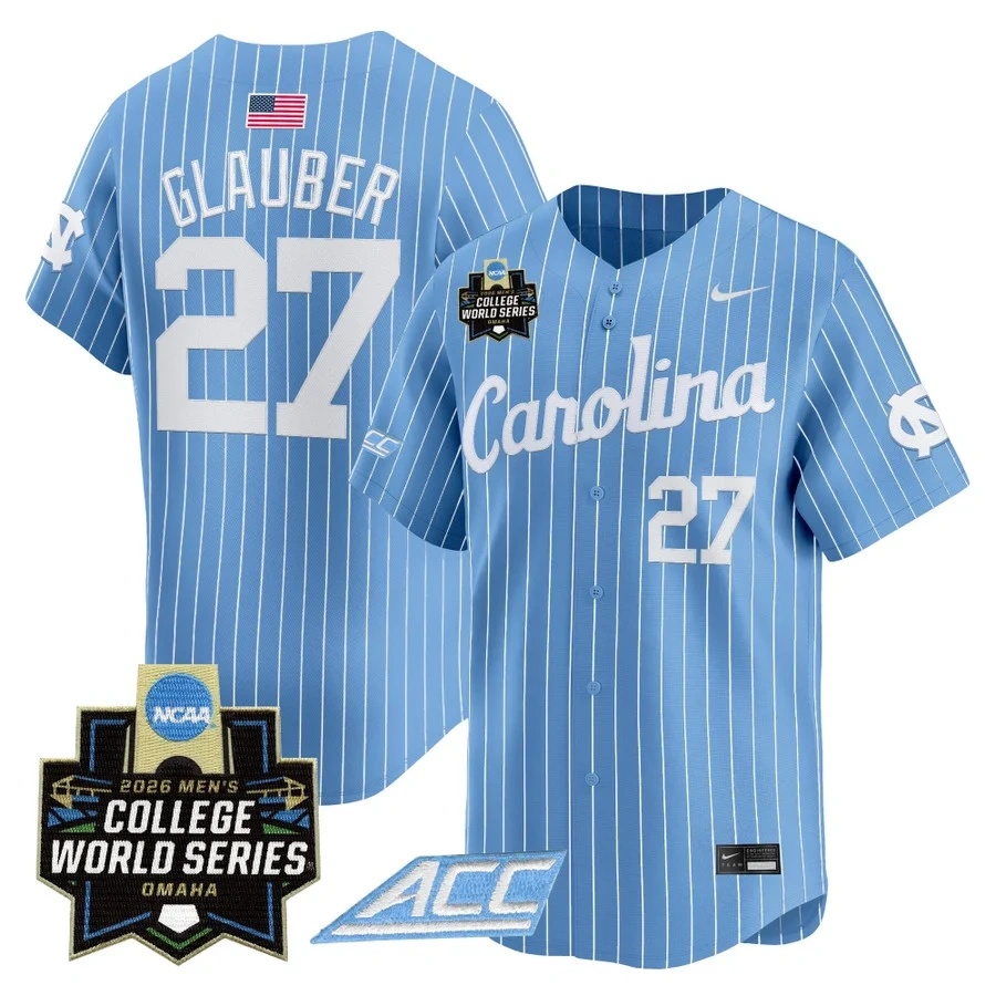 Men's North Carolina Tar Heels 2026 World Series Vapor Premier Limited Jersey BLUE #27 CADEN GLAUBER