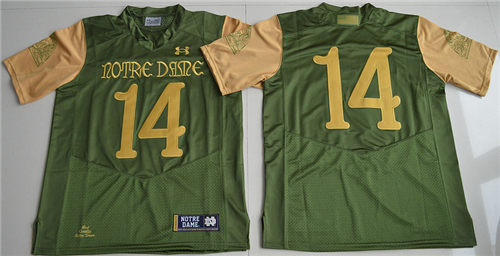 Men's Notre Dame Fighting Irish #14 DeShone Kizer 2016 Shamrock Series Under Armour Premier College Football Jersey - Olive Gre