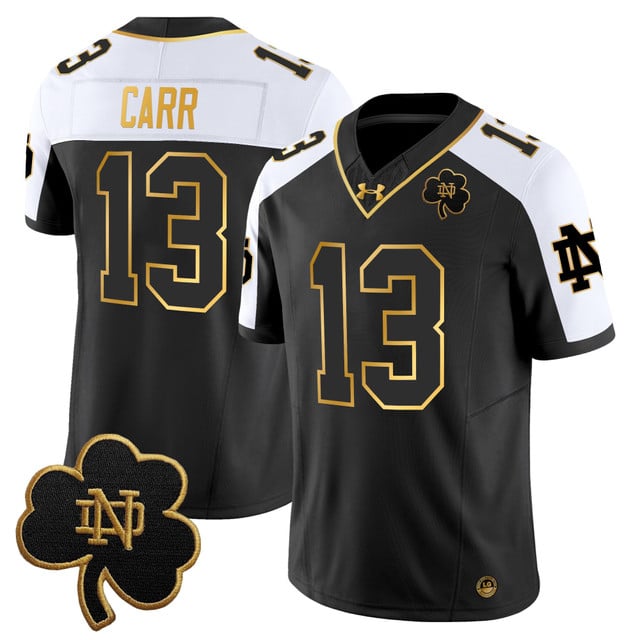 Men's Notre Dame Fighting Irish 2025 Gold Vapor Limited Jersey #13 CJ Carr