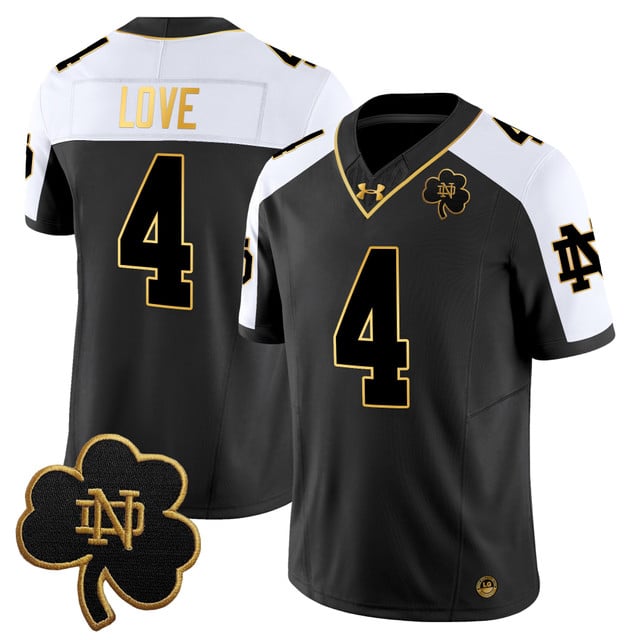 Men's Notre Dame Fighting Irish 2025 Gold Vapor Limited Jersey #4 Jrermiyah Love