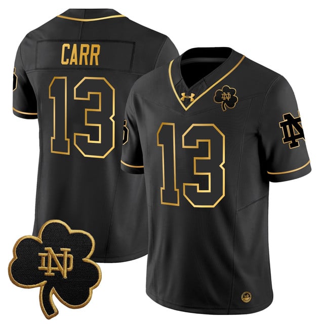 Men's Notre Dame Fighting Irish 2025 Gold Vapor Limited Jersey black gold #13 CJ Carr