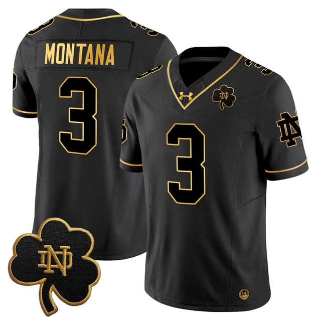 Men's Notre Dame Fighting Irish 2025 Gold Vapor Limited Jersey black gold #3 Joe Montana