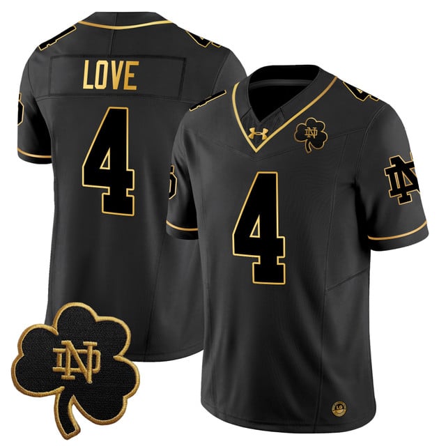Men's Notre Dame Fighting Irish 2025 Gold Vapor Limited Jersey black gold #4 Jrermiyah Love