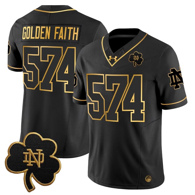 Men's Notre Dame Fighting Irish 2025 Gold Vapor Limited Jersey black gold #574 Golden Faith