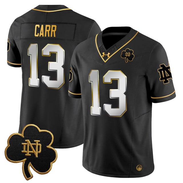 Men's Notre Dame Fighting Irish 2025 Gold Vapor Limited Jersey black limited  #13 CJ Carr