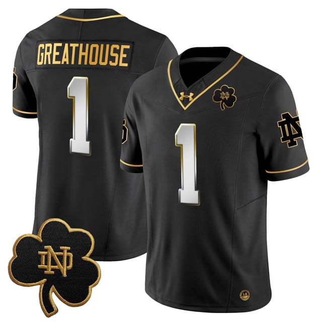 Men's Notre Dame Fighting Irish 2025 Gold Vapor Limited Jersey black limited #1 Jaden Greathouse