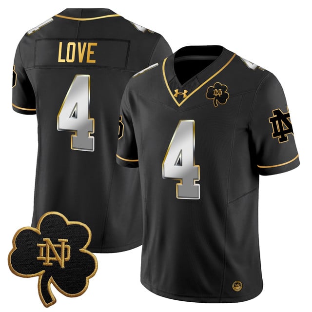 Men's Notre Dame Fighting Irish 2025 Gold Vapor Limited Jersey black limited #4 Jrermiyah Love