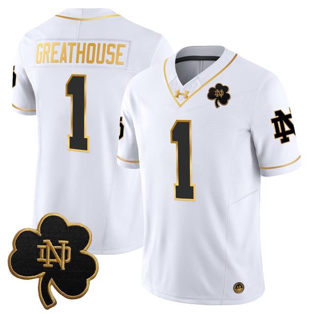 Men's Notre Dame Fighting Irish 2025 Gold Vapor Limited Jersey white gold #1 Jaden Greathouse