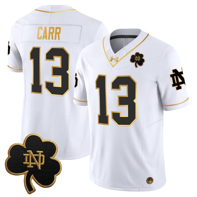 Men's Notre Dame Fighting Irish 2025 Gold Vapor Limited Jersey white gold #13 CJ Carr