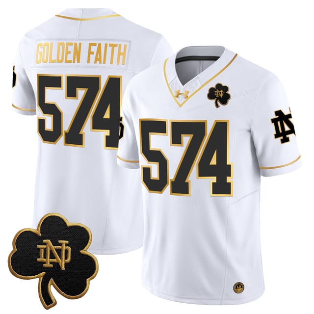 Men's Notre Dame Fighting Irish 2025 Gold Vapor Limited Jersey white gold #574 Golden Faith