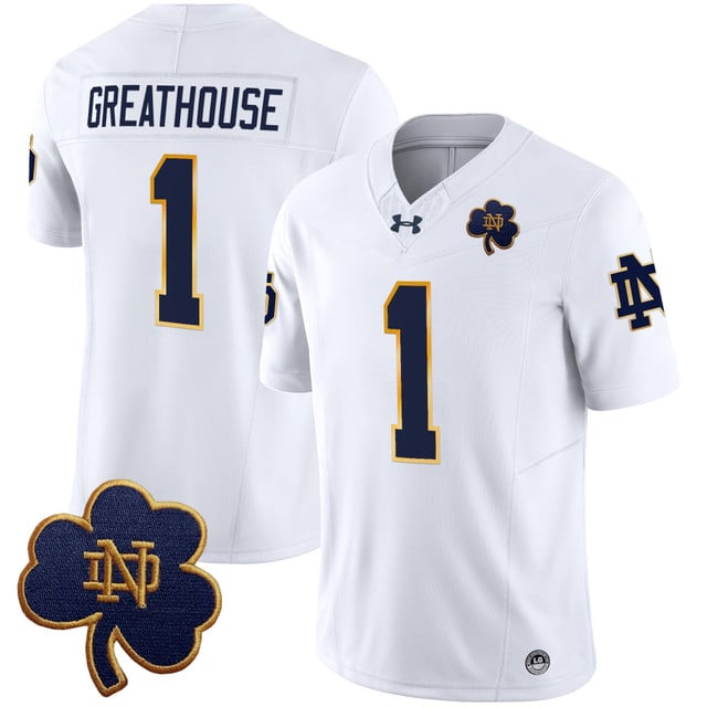 Men's Notre Dame Fighting Irish 2025 Vapor Limited Jersey V3 #1 Jaden Greathouse