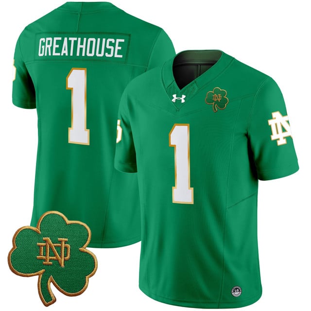 Men's Notre Dame Fighting Irish 2025 Vapor Limited Jersey V3 green #1 Jaden Greathouse