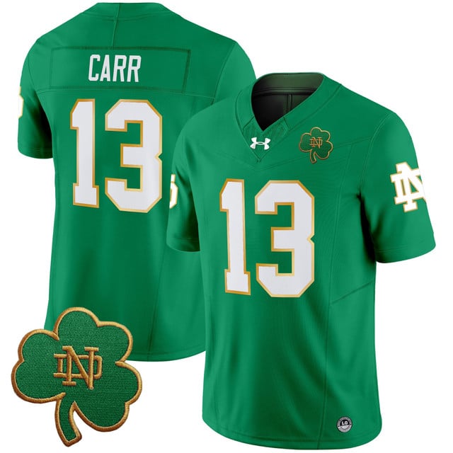 Men's Notre Dame Fighting Irish 2025 Vapor Limited Jersey V3 green #13 CJ Carr
