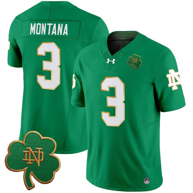Men's Notre Dame Fighting Irish 2025 Vapor Limited Jersey V3 green #3 Joe Montana