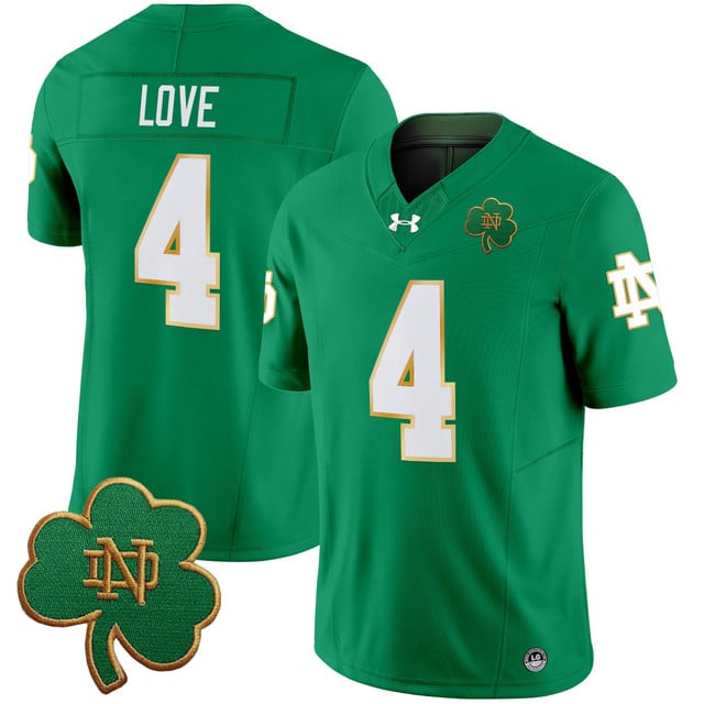 Men's Notre Dame Fighting Irish 2025 Vapor Limited Jersey V3 green #4 Jeremiyah Love