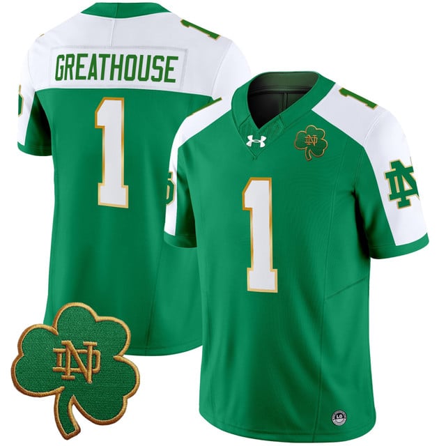 Men's Notre Dame Fighting Irish 2025 Vapor Limited Jersey V3 green alternate #1 Jaden Greathouse