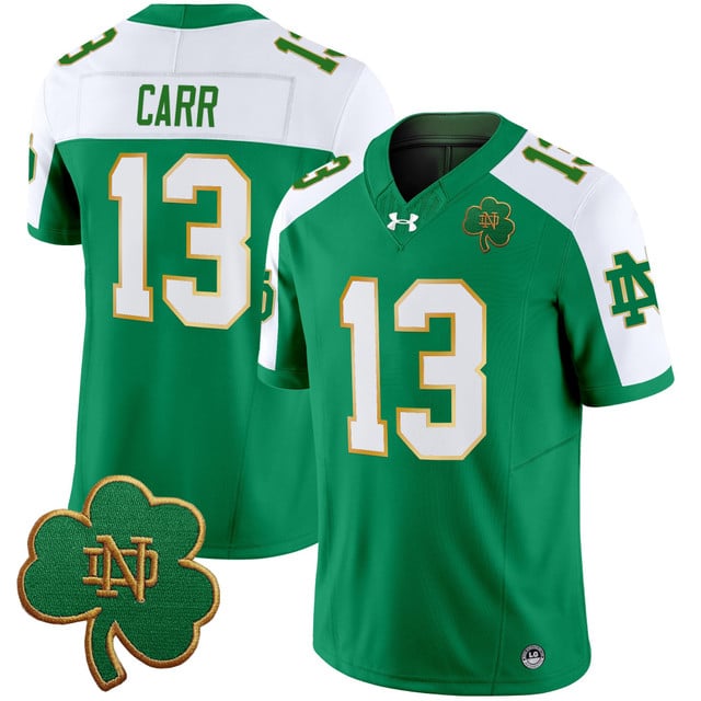 Men's Notre Dame Fighting Irish 2025 Vapor Limited Jersey V3 green alternate #13 CJ Carr