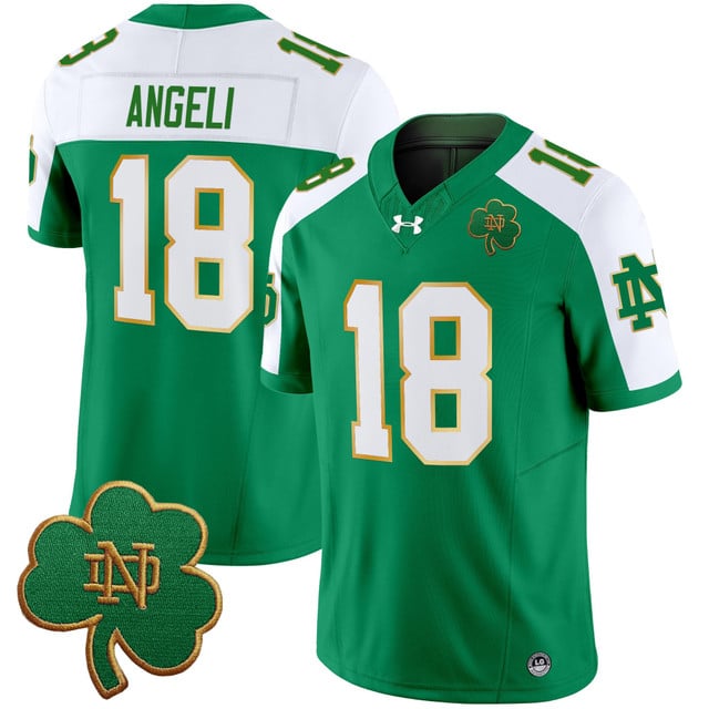 Men's Notre Dame Fighting Irish 2025 Vapor Limited Jersey V3 green alternate #18 Steve Angeli