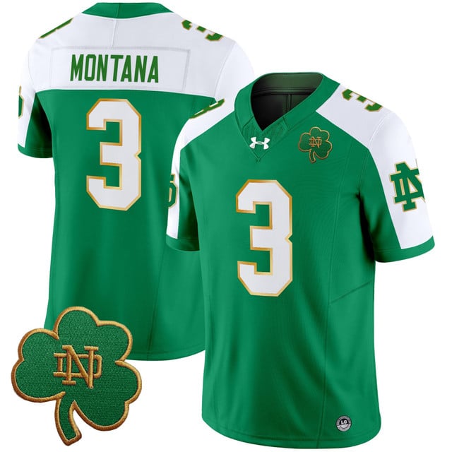 Men's Notre Dame Fighting Irish 2025 Vapor Limited Jersey V3 green alternate #3 Joe Montana