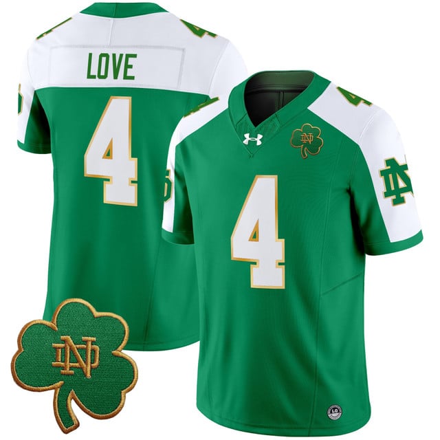 Men's Notre Dame Fighting Irish 2025 Vapor Limited Jersey V3 green alternate #4 Jeremiyah Love