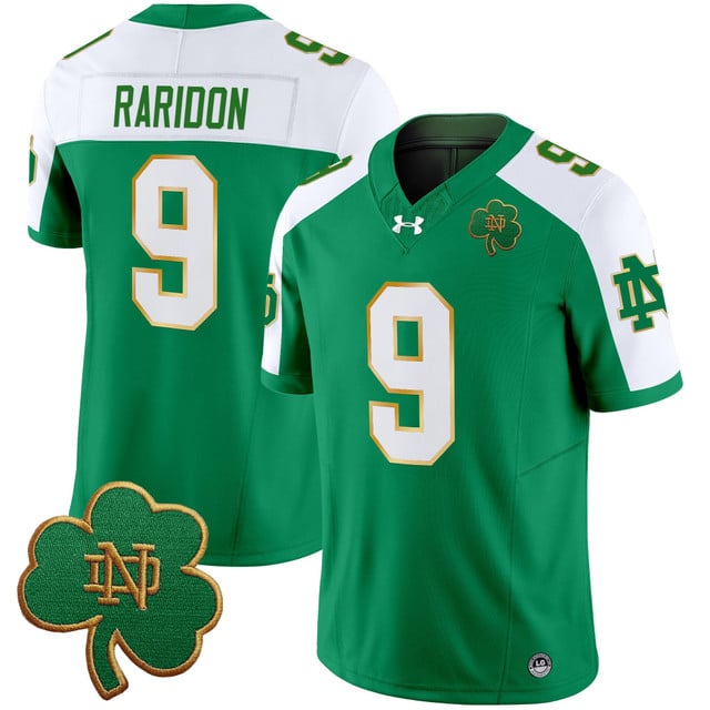 Men's Notre Dame Fighting Irish 2025 Vapor Limited Jersey V3 green alternate #9 Eli Raridon