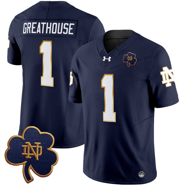 Men's Notre Dame Fighting Irish 2025 Vapor Limited Jersey V3 navy #1 Jaden Greathouse