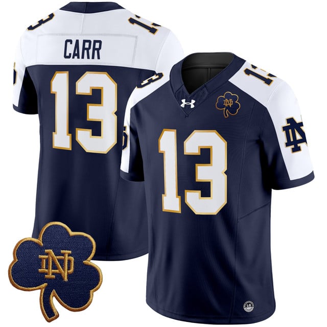 Men's Notre Dame Fighting Irish 2025 Vapor Limited Jersey V3 navy alternate #13 CJ Carr