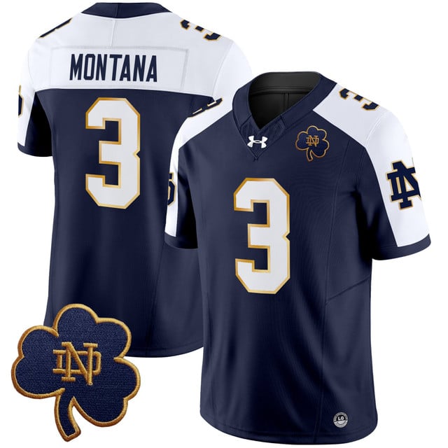 Men's Notre Dame Fighting Irish 2025 Vapor Limited Jersey V3 navy alternate #3 Joe Montana