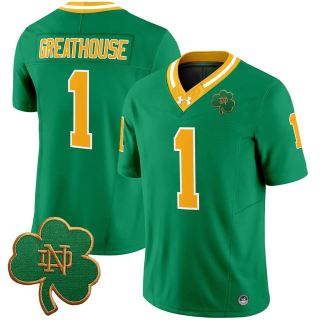 Men's Notre Dame Fighting Irish 2025 Vapor Limited Jersey V3 throwback #1 Jaden Greathouse